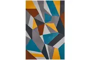Laura Designer Wool Rug Blue Yellow Grey