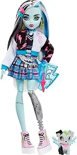 Monster High Doll, Frankie Stein with Blue & Black Streaked Hair in Signature Look with Fashion Accessories & Pet Dog Watzie