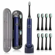 Toothbrushes for S100 Ultrasonic Sonic Electric 8 Head Toothbrush IPX7 Waterpro Rechargeable USB Travel Case Kids S100 Blue 8 heads
