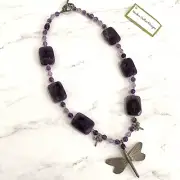 Vintage Large Chunky Amethyst Necklace Sterling Silver Butterfly Pendant Faceted