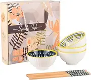 4 Pcs Ceramic Rice Bowls 10 Oz Dinnerware Gift Set for Cereal Soup Dessert Snack Fruit Salsa (Nordic Style)