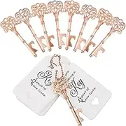 WODEGIFT 20 PCS Wedding Favors Key Bottle Opener,Vintage Skeleton Key Bottle Openers with Thank You Tags and Key Chains,Baby Shower Favor for Guests Girl（Rose Gold）