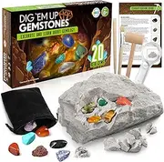 LotFancy Gem Digging Kit for Kids, Gemstone Dig Kit, Gem Mining Tool, Excavate 20pc Gemstones Including Crystal Amethyst Topaz - STEM Science Toy Gift with Storage Pouch for Boys Girls Adults