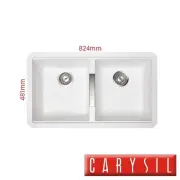 Granite Kitchen Sink - 824mm Double Bowl - 10mm Thick Under Mount - Snova White