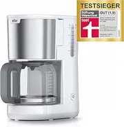 [Braun] Household PurShine KF 1500 WH Coffee Machine - Filter Coffee Machine with Glass Jug for up to 10 Cups, OptiBrew System, Automatic Shut-Off, 1000 Watt, White, KF1500WH