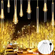 Solar Meteor Shower Rain Lights, LED String Lights For Xmas Tree Holiday Party Patio Decoration(Warm White)