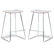 Set of 2 - Porter Nordberg Kitchen Counter Bar Stool 73m - Chrome Frame - Natural Veneer - White Cushion Seat