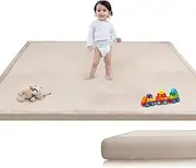 Baby Play Mat for Floor, 1.3" Thick Extra Large Cushioning Memory Foam Playpen Cushion, Soft Coral Velvet Tummy Time Mat with Non-Slip Backing, Child Nursery Rug for Toddlers, Kids (Beige, 39X59)