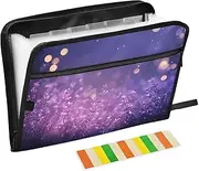 Quteprint 13 Pockets Expanding File Folder with Zipper Closure, Lavender Field Star Night Accordion File Folder with Sticky Labels, Letter Size A4 Papers Expandable File Document Organizer