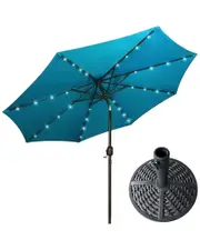 Hiland AZ Patio Heaters Solar Market Umbrella With LED Lights