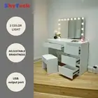 120CM WHITE MAKE-UP LED MIRROR TABLE WITH 4 DRAWERS & PULLOUT CHAIR KL-DS04-J