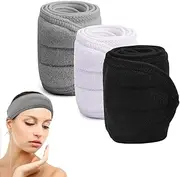 NATUCE Pack of 3 Cosmetic Headband Terry Towelling Hair Band for Make Up, Adjustable Hair Protection Band with Velcro Fastening for Sports, Yoga, Washing, Spa Cosmetic Headband, Terry Cloth for Face
