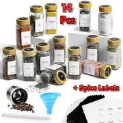 14 Pcs Spice Jars with Bamboo Lids, 4oz Square Spice Bottles with Labels, Funnel