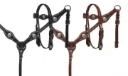 SILVER Studs Silver Conchos Basket Weave Leather Bridle Breast Collar Reins SET