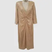 Donna Karan Women's Gold 3/4-Sleeve Sequin Sheath Dress Size 14