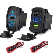 Rocker Switch USB Type C Charger Socket Dual PD and QC 3.0 12V LED Voltmeter