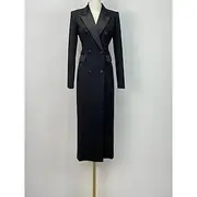Blazer Dress Mother of the Bride Dress Tuxedo Dress Elegant Shirt Collar Ankle Length Satin Long Sleeve with Buttons Solid Color 2025