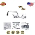 Polished Chrome 8" Swivel Spout Wall Mount Faucet for Kitchens & Laundry Rooms