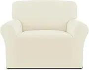Easy-Going Fleece Stretch Sofa Slipcover Spandex Non-Slip Soft Couch Sofa Cover, Washable Furniture Protector with Anti-Skid Foam and Elastic Bottom for Kids, Pets(Chair, Ivory)