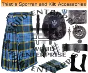 Scottish Handmade Anderson Tartan 8 yard Kilt & Accessories Package for Men's