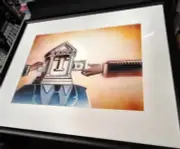 PETER KUPER BLOODY BANK NOTE FULL COLOR SPRAY COLLAGE ORIGINAL ART SIGNED!