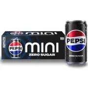 Pepsi Zero Sugar Cola Mini Cans 7.5oz Pack of 10 Zero Sugar Soda Pop