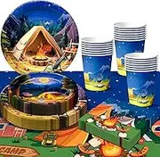 Camping Party Supplies, Camping Party Plates and Napkin etc. Camp Birthday Supplies (Serves 24)