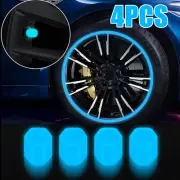 4x Blue Car Tire Valve Cover Tyre Rim Stem Cap Access Luminous Glow In The Dark