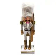 20CM CHRISTMAS WOODEN PAINTED NUTCRACKER SOLDIER WHITE TRADITIONAL DECORATION