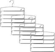 AIMALL 4-Pack Five-Layer Metal Pants Hangers, 13.2 x 14.9 Inches, Multi-Functional Swing Arm Trouser Rack with Non-Slip PVC Coating for Closet Organisation
