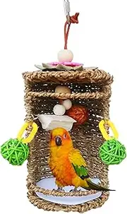 Fulenyi Parrot Habitat Cave Tent - Bird Parrot Sea Grass Tent - Seagrass Bird House Swing Nest, Breathable Parrot Sea Grass Tent for Finches Parrots Conures