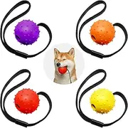 Skylety 4 Pcs Ball on Rope Dog Toy Dog Training Ball on a String Interactive 1.97 x 13.8 Inch Exercise and Reward Toy for Small Medium Large Pet Fetching, Catching, Throwing and Tugging