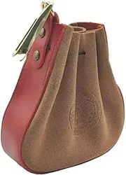 [HIZEFSOO] 1 Pcs Leather Mini Medieval Pouch Genuine Leather Drawstring Coin Bag Coin Organizer Credit Card Holder Small Leather Drawstring Pouch Travel Wallet Wristlet Strap Bag for Men & Women, Red, Retro