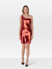 Red Sequin One Shoulder Mini Dress