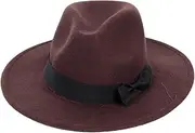 [Generic] Classic Wide Brim Jazz Hat Unisex Womens Mens Vintage Felt Fedora Hat with Bow-Band Panama Hats