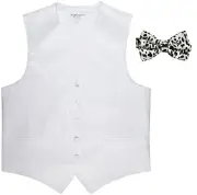 New Men's White formal vest Tuxedo Waistcoat_black white Leopard Bowtie wedding