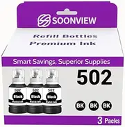 SOONVIEW 502 Black Ink Refill Bottles Compatible with Ecotank ET-4850 ET-2850 ET-2760 ET-3760 ET-2700 ET-2750 ET-4850 Printer（3-Black）