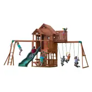 Backyard Discovery Skyfort II Cedar Wood Play Centre Swing Set with Slide and Clubhouse