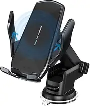 Wireless Car Charger 15W Qi Fast Charging Auto-Clamping Car Phone Holder Mount, Dashboard Windshield Air Vent Cell Phone Holder, Long Arm Suction Cup Phone Holder for iPhone Samsung Huawei