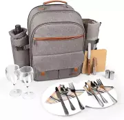 Picnic Backpack for 2 Person, Picnic Basket Complete Set with Insulated Cooler a