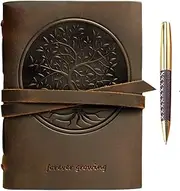 Tree of Life Leather Journal Embossed A5 Handmade Travel Diary, Vintage Writing Bound Notebook for Men For Women Genuine Antique Rustic Leather 6"x8" Engraved Paper Perfect for Notes Sketchbook + Pen