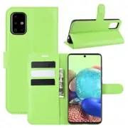For Galaxy A71 5G Lychee Folio Protective Case, Kickstand, Wallet, Green