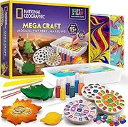 NATIONAL GEOGRAPHIC Mega Arts and Crafts Kit for Kids – Mosaic Kit, Marbling Paint Kit & Air Dry Clay Pottery Kit – Art Projects for Kids Ages 8-12, Crafts for Girls and Boys (Amazon Exclusive)