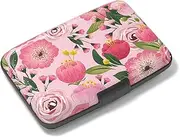 [Rimilak] Aluminuml Credit Card Holder, Mini Credit Card Wallet RFID Blocking Slim Metal Hard Case for Women Men, Rose Flower