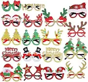 Max Fun 18Pcs Christmas Glitter Party Glasses Frames with 18 Designs for Christmas Parties, Holiday Favors, Photo Booth (One Size Fits All)