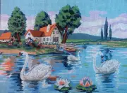 Needlepoint tapestry painted canvas D450 - Swans (18"x24") GobelinL