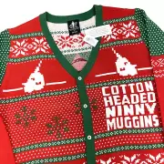 Elf Movie Button Up V Neck Long Sleeve Ugly Sweater Men’s L Red Green Buddy