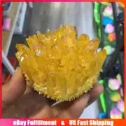 80g Natural Aura Yellow Titanium Quartz Crystal Cluster Healing Gemstone Geode