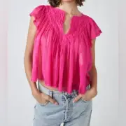 NWT! STEVE MADDEN Padma smocked flutter sleeve TOP MEDIUM