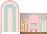 KONPON Rainbow Arched Fabric Backdrop Covers for Groovy Party Boho Pastel Rainbows Arch Stand Covers Birthday Baby Shower Decor